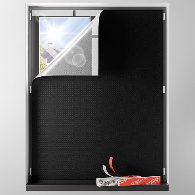 Sumobaby Blackout Curtains for Bedroom Portable 53"x63",No Drill Blackout Shades with Upgraded Hook&Loop Tapes,100% Black Out Window Cover,Thermal Insulated Blinds for Bedroom,Nursery(1 Panel,Black)