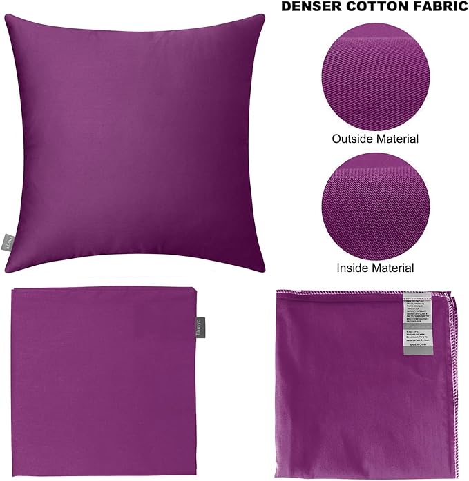 4-Pack 100% Cotton Comfortable Solid Decorative Throw Pillow Case,Thmyo Square Cushion Cover Pillowcase Sublimation Blank Pillow Covers DIY Throw Pillowcase(18x18 inch/ 45x45cm,Dark Reddish Purple)