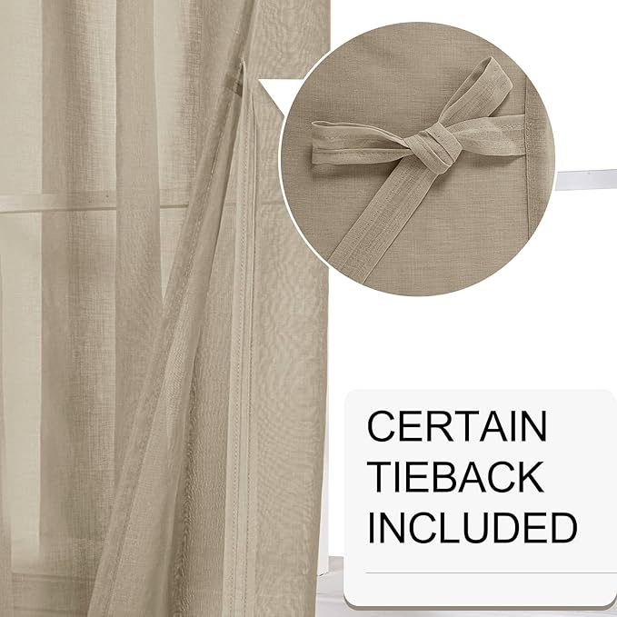 XWZO Camel Sheer Curtains Semi Transparent Voile Window Curtains, Lightweight Grommet Window Curtains for Bedroom, Living Room, Office, Nursery, 52 x 95 Inches Length, Set of 2 Panels