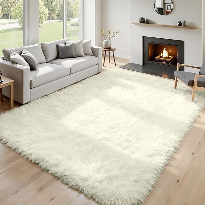 6x9 Area Rugs for Living Room Rug: Soft Fluffy Shag Cream White Rugs for Bedroom, Non-Slip Large Fuzzy Plush Rug Indoor Floor Carpet for Nursery Kids Boys Girl Room, Dorms, Playroom, Modern Home Decor