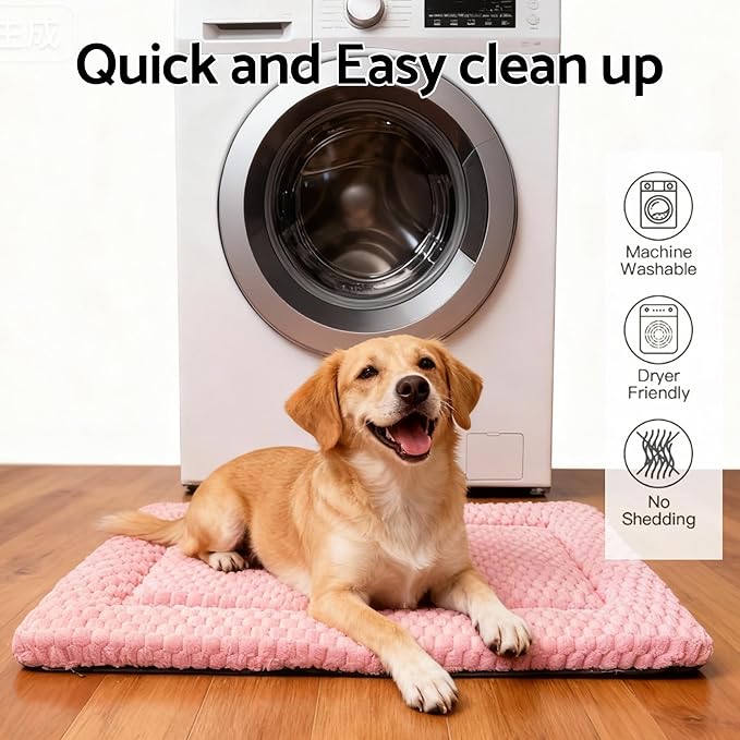 Dog Bed Mat, Reversible Dog Crate Pad - Washable Kennel Mat with Soft Support Foam, Flat Kennel Pad for Dogs & Cats, Double Pet Bed Perfect for Cage (Pink, 30" L x 20" W x 0.8" Th)
