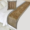The HomeCentric King/Queen/Twin Brown Decorative Bed Runner Full 68"x18" Bed Runner with Two Pillow Cover, Border, Crystal, Cut Velvet, Mosiac Pattern Bed Scarf on Velvet Fabric - Velvet Fusion