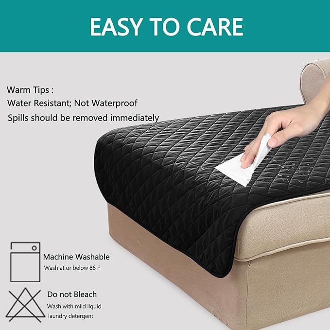 U-NICE HOME Sectional Couch Cover for Dogs Chaise Lounge Reversible Sofa Cover Furniture Protector Cover for Pets with Elastic Adjustable Strap (Chaise Lounge, Black/Grey)