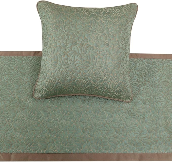 The HomeCentric King/Queen/Twin Blue & Beige Designer Twin 53"x18" Bed Runner with 2 Pillow Cover, Damask Bed Scarf on Jacquard Fabric - Arabella