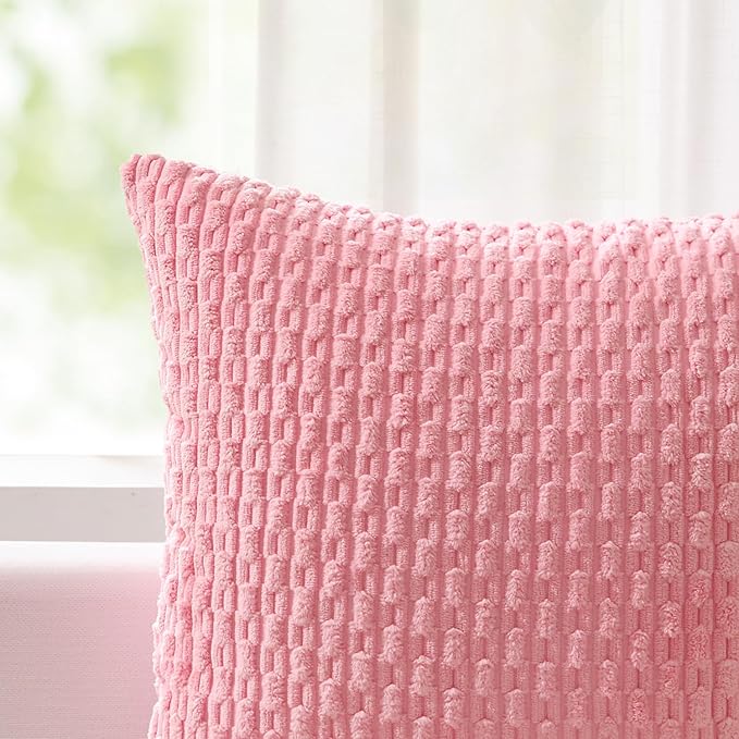 Kevin Textile Valentines Day 12x20 Inch Pillow Cover 1 Pack Boho Decorative Soft Striped Corduroy Lumbar Farmhouse Accent Rectangle Cushion Case for Living Room Couch Sofa Bed, Pink