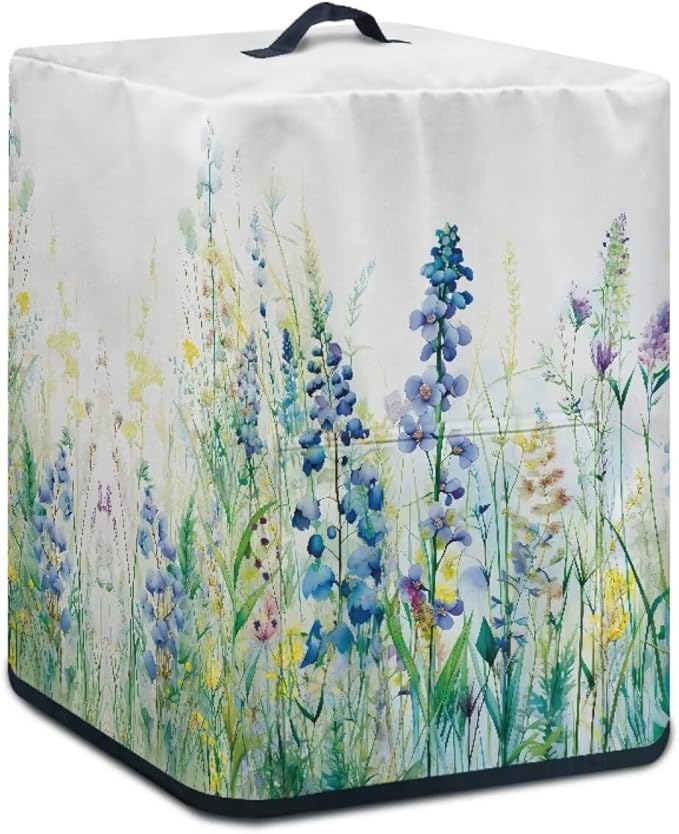Insulated Air Fryer Kitchen Appliance Cover with Handle and Storage Pocket for Spoon/Cooking Utensils/Recipes, Easy Cleaning, Blue Green Floral