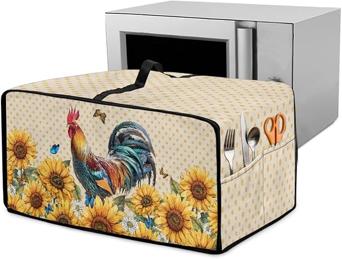 Microwave Oven Dust Cover Waterproof Dustproof Microwave Toaster Oven Cover Fabric Kitchen Machine Covers for Toaster Oven Air Fryer, Rooster Chicken Sunflower Butterfly Polka Dot Print, S