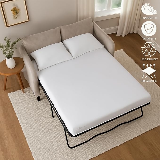 Sleeper Sofa 4 Piece Bed Sheet Set Premium Quality 100% Cotton 500 Thread Count, Smooth & Super Soft Sateen Weave, Extra Soft Bed Sheets, Wrinkle Free, 8 Inch Deep Pocket (Full, White)