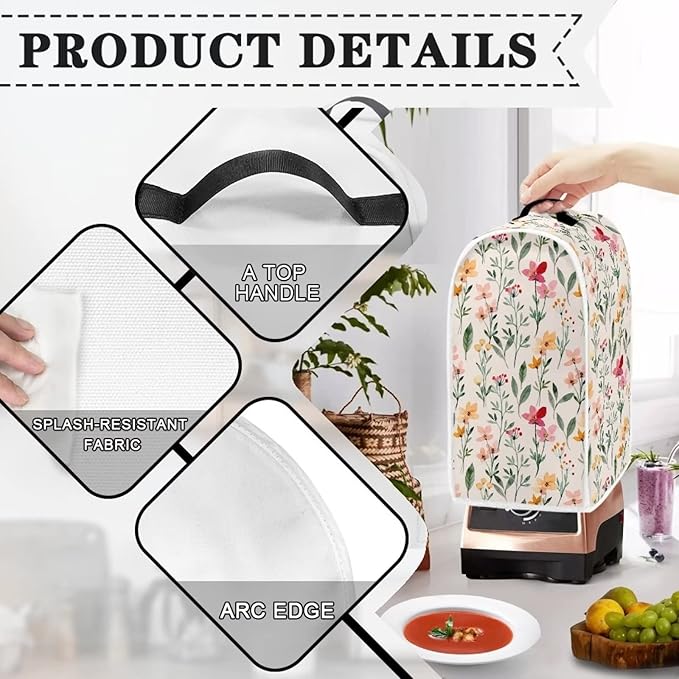 Flowers Print Blender Covers Kitchen Appliance Dust Cover Blender Protector Anti Splash Fingerprint Food Stain, Compatible with Stand Mixer Coffee Maker Juicer
