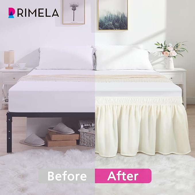 RIMELA Bed Skirt King Size Cream18 Inch Drop, Wrap Around Elastic Bedskirt, Dust Ruffle for Adjustable Bed Base Soft Durable Fabric Machine Washable Easy to Install Bed Skirts