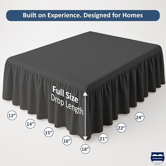 Cottingon Bed Skirt Full 14" Drop with Split Corners, 100% Microfiber Soft and Stylish, Dust Ruffle with Platform, Dark Grey