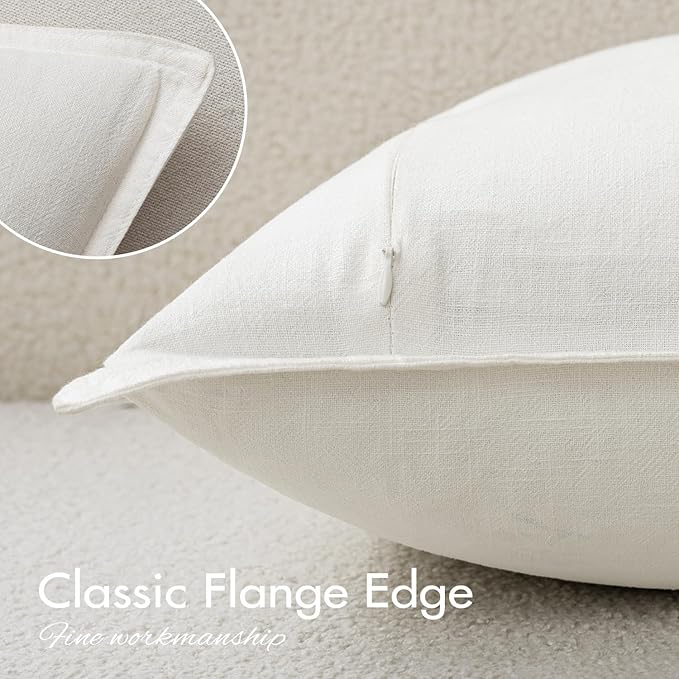 EMEMA Decorative Linen Throw Pillow Covers 18x18 Inch Cream Boho Farmhouse Neutral Couch Throw Pillows for Bed Pack of 2 Accent Pillowcase Modern Sofa Cushion Livingroom Home