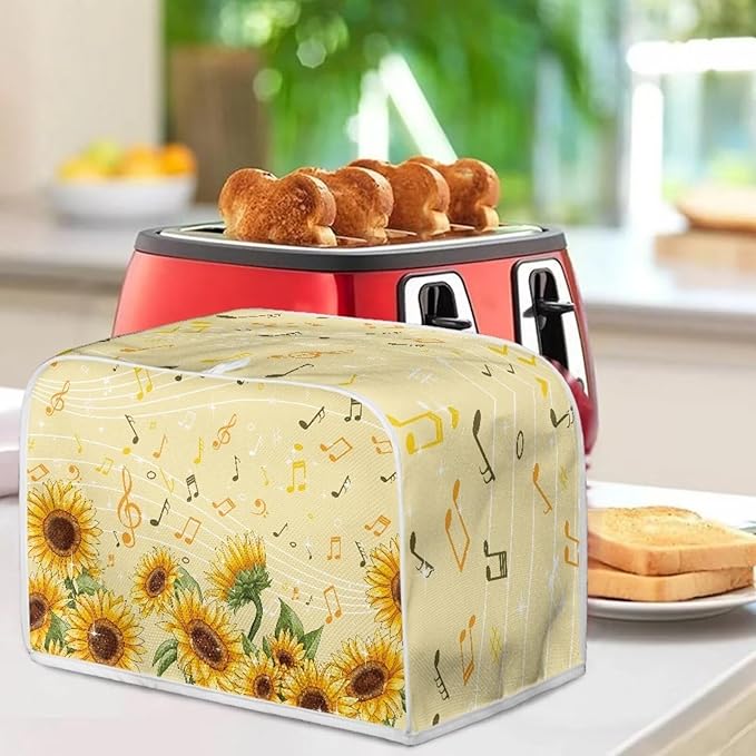 Sunflower Music A Print Bread Maker Cover, Anti Dust & Fingerprints Toaster Covers for Kitchen, 2 Slice Wide Slots
