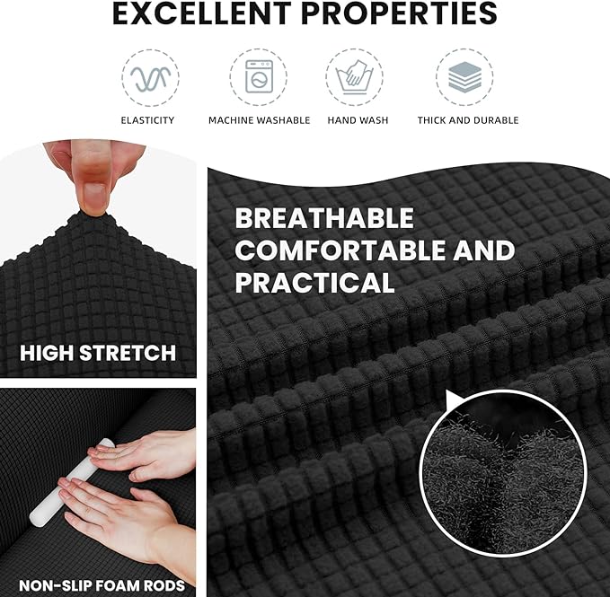 LURKA Stretch Chair Sofa Slipcovers 1 Piece Couch Covers for Sofa Furniture Protector Full Sofa Covers with Elastic Bottom for Kids and Dog (Small, Black)