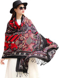 DANA XU 100% Merino Wool Pashmina Shawl for Women 96"x43", Oversized Cashmere Wrap with Tassels, Floral Travel Blanket Cape