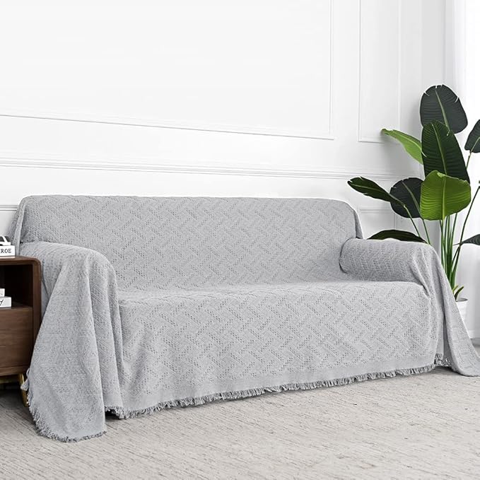 MYSKY HOME Light Grey Geometrical Sofa Covers, Couch Cover for 2 Cushion Couch, Sectional Couch Cover Living Room Sofa Throws Sofa Slipcovers for Pets, & Kids (X-Large, 71" x 118", Light Grey)