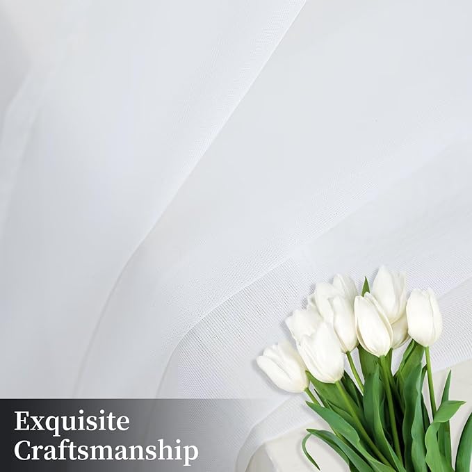 White Sheer Curtains 63 Inches Long 2 Panels, Rod Pocket Short Curtain for Kitchen, Bedroom, Cafe Window(White 38" W x 63" L)