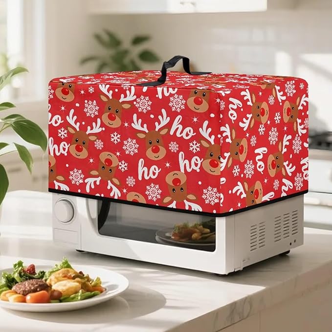 Microwave Ovens Dust Cover, Christmas Elk Heat-Resistant Waterproof Polyester Oven Protection Case for Microwave Oven Smart Oven Toaster Stainless Steel Oven