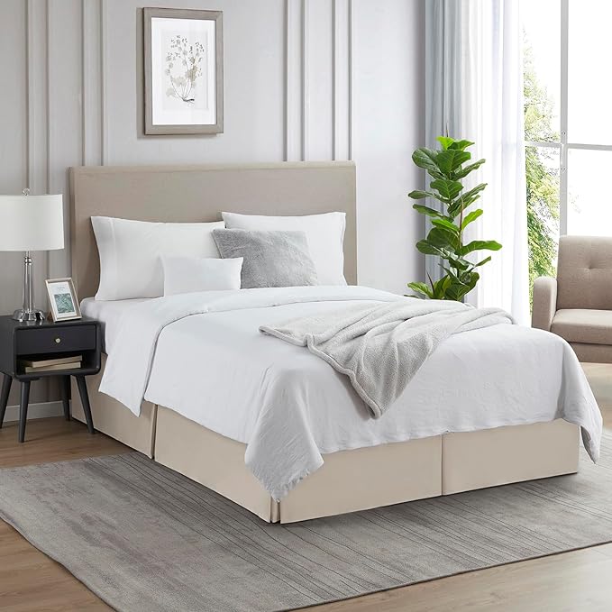 Nestl Linen Full XL Bed Skirt - Full XL Size Bed Skirt 14 Inch Drop - Brushed Microfiber Bed Skirts - Hotel Quality Pleated Bed Skirt - Shrinkage & Fade Resistant