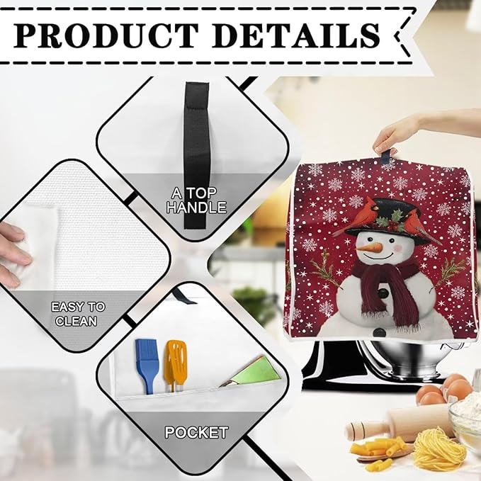 Christmas Mixer Cover for Kitchen Aid 4.5-5 Qt Mixer, Snowman Small Appliance Dust Covers Universal for Air Fryers, Coffee Makers, Kitchen Decor Gift for Christmas