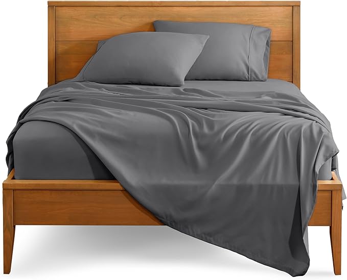 Bare Home Split Queen Sheet Set - 1800 Ultra-Soft Microfiber - Double Brushed - Deep Pockets - Easy Fit - 5 Piece Set - Bedding Sheets & Pillowcases (Split Queen, Grey)