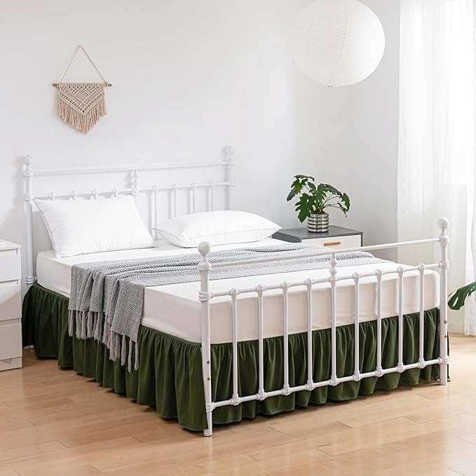 Bed Skirt King Size Ruffled Bed Skirts with Split Corners, 18 Inch Drop Dust Ruffle Bed Skirt with Platform, Green, King - 18" Drop