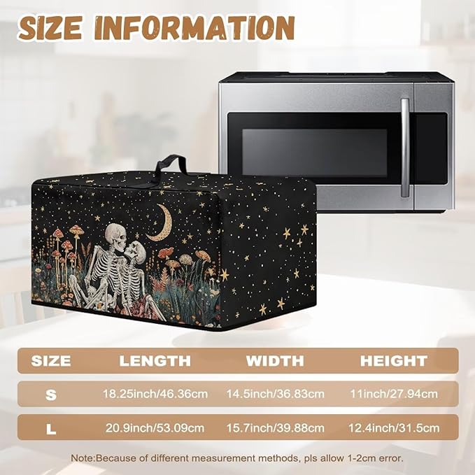 Microwave Oven Dust Cover, Halloween Skull Heat-Resistant Dust Proof Waterproof Oven Cover for Smart Oven Air Fryer Microwaves Easy-Clean Printed Countertop Microwaves Dusts Covers