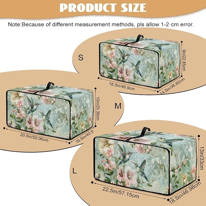Air Fryer Toaster Oven Dust Cover Protective Convection Oven Cover with Pockets and Handle for Kitchen Countertop, M, 16.5 x 20.5 x 10 Inches, Retro Hummingbird Hibiscus Flower Green