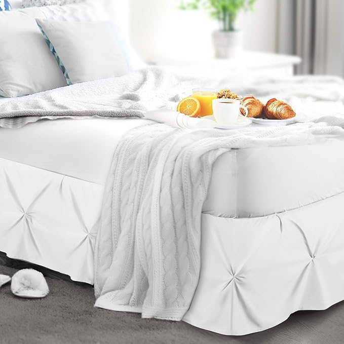 Nestl White Bed Skirt Full Size, Pinch Pleat Full Bed Skirt, 14" Inch Drop Full Bedskirt, Hotel Quality White Bed Skirts, Premium Microfiber Bedskirt for Full Bed, White Full Bed Skirt