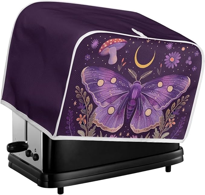 ZFRXIGN Butterfly Toaster Covers 4 Slice Wide Slot Dust Cover Case with Handle Bread Maker Cover Case Small Appliance Covers Toaster Bag Mushroom Moon Night Toaster Cover Purple