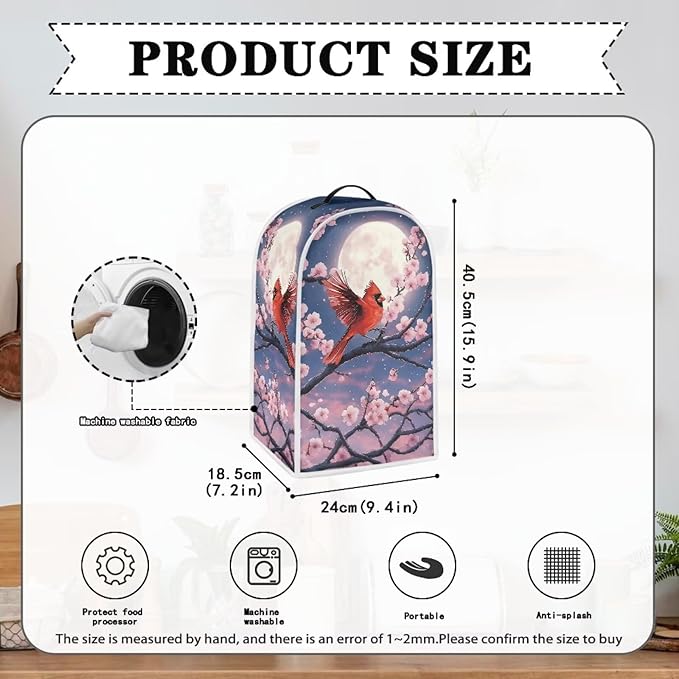 Talayituse Cardinal Cherry Blossom Moon Print Blender Dust Cover, Fingerprint Protection Cover for Stand Mixer or Coffee Machine, Home Kitchen Appliance Covers for Stain Dust Resistant Supplies