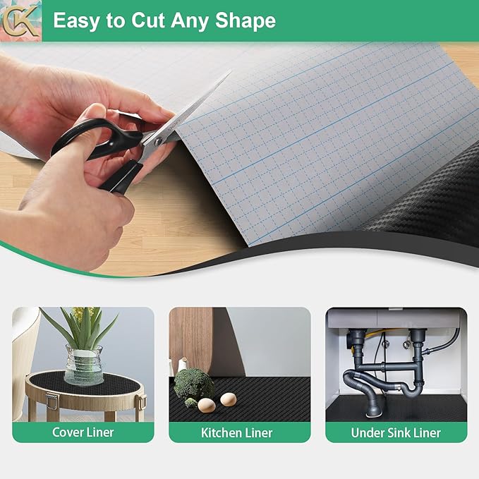 Self-Adhesive Shelf Liner Kitchen Liner, Waterproof Backed Paper Easy Peel and Stick Contact Liner Without Residue for Decor Your Desk Surface, Kitchen Countertops (Black, 17.5 x 393.7 inches)