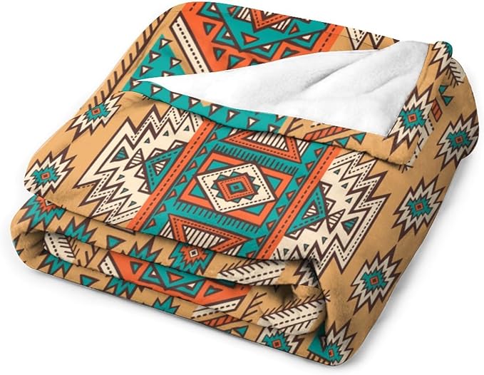 Aztec Throw Blanket, Tribal Navajo Print Native Blanket for Camping Outdoor Couch Sofa Bed 60"x80"
