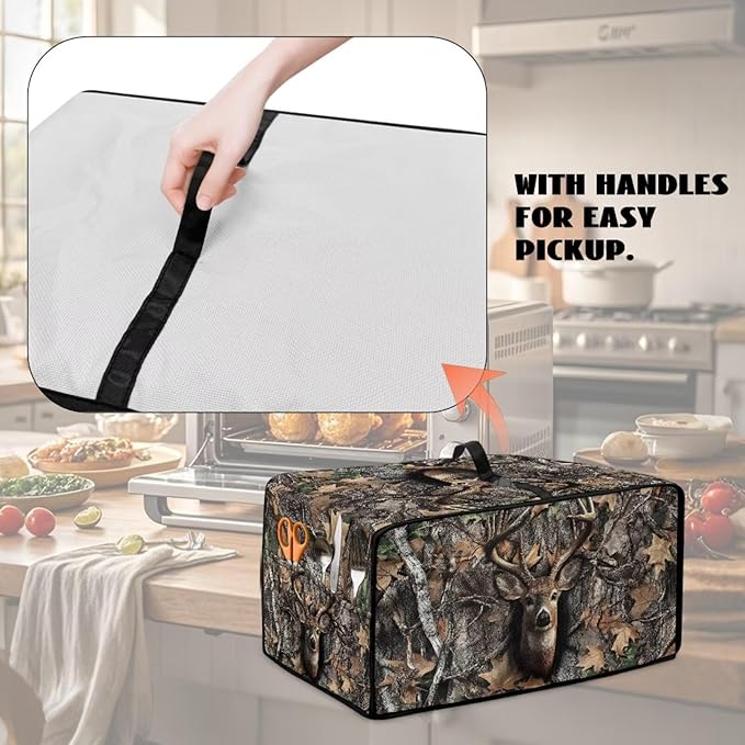 Dust-Proof Microwave Oven Cover Protector Microwave Oven Grill Cover Deer Elk Forest Camo Hunting Print Universal Kitchen Appliance Protector Case Protections for Toaster Oven, S