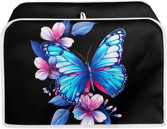 ZFRXIGN Blue Butterfly Toaster Cover 4 Slice Wide Slot Small Appliance Covers Machine Washable Kitchen Decor Accessories Toaster Oven Cover Flower Butterfly Toaster Covers Black