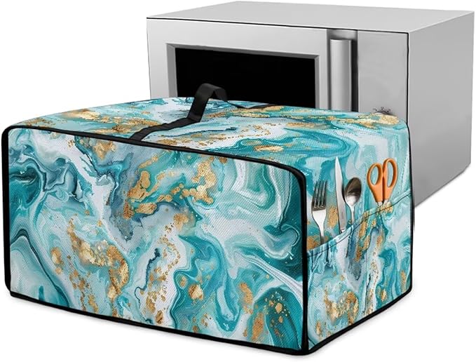 Convection Toaster Oven Dust Cover Washable Fabric Electric Appliance Protector, Easy to Clean Microwave and Convection Oven Dustproof Covers, L, Tea Gold Marble