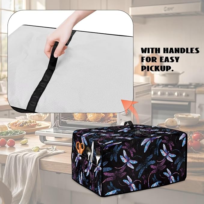 Dragonfly Print Microwave Oven Cover Dust-Proof Microwave Toaster Oven Cover Foldable Kitchen Appliance Protector Suitable for Most Microwave Ovens, M