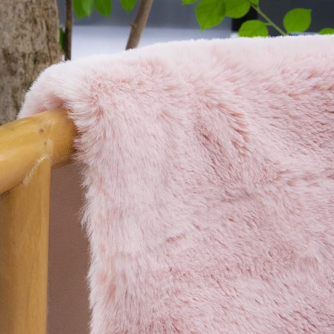 Pink Fluffy Shag Carpet Faux Bunny Washable Plush Fur Area Rugs for Bedroom 4x6 Nursery Rug for Living Room