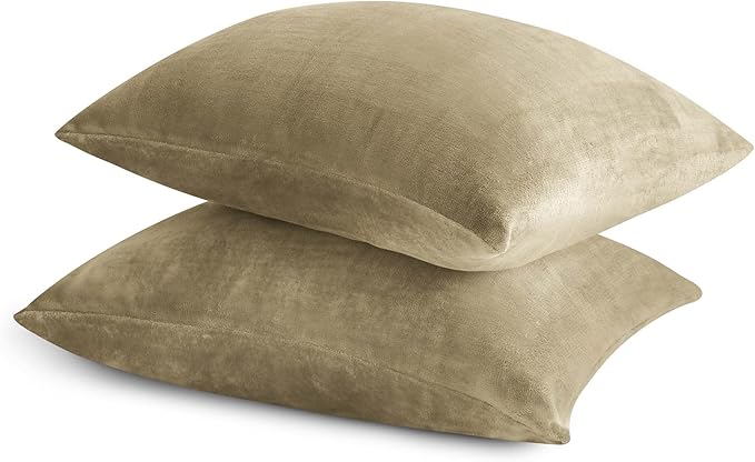 BEDELITE Flannel Pillow Cases Queen Size Set of 2, Super Soft Fleece Pillowcases with Zipper for Bedroom, Sofa, Couch,Luxury Cozy Fuzzy Velvet Pillow Shams for All Seasons(20x30 Inches,Camel)