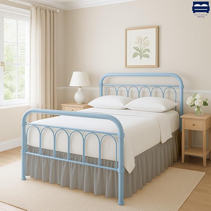 Ruffled Bed Skirt with Split Corners-Dust Ruffle - 24" Drop 100% Microfiber Soft,Sheen & Luxurious Look - Bed Skirts (Light Grey -Full)