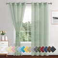 XWZO Sheer Curtains for Bedroom, Light & Airy, Grommet Top Light Filtering Window Curtains for Living Room, Sliding Glass Door, Bean Green with Tiebacks, Set of 2 Panels, 52 x 90 Inches Long