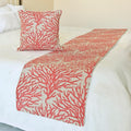The HomeCentric King/Queen/Twin Coral, Peach & Pink Designer CA King 86"x18" Bed Runner with Pillow Cover, Coral, Pearl Embroidery, Under The Sea & Beach Theme on Linen Fabric - Coraline Pearls