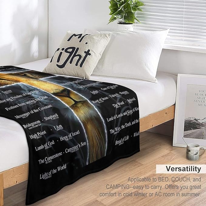 Christian Lion Blanket Scripture Jesus Throw Blanket Christian Gifts for Women Men Religious Blanket for Kids Adults Soft Warm Cozy Fleece Blanket for Couch Sofa Bed 60"x80"