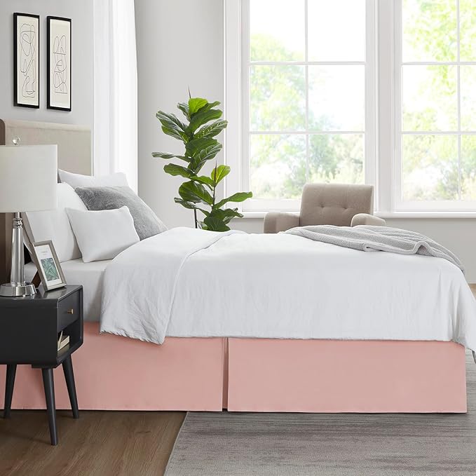 Nestl Peach Beige Twin XL Bed Skirt - Twin XL Size Bed Skirt 14 Inch Drop - Brushed Microfiber Bed Skirts - Hotel Quality Pleated Bed Skirt - Shrinkage & Fade Resistant