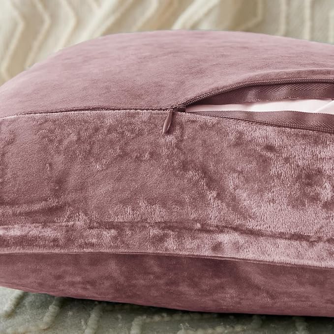 Luxurious Velvet Euro Shams Decorative Throw Pillow Covers 26x26 Set of 2 Solid Square Euro Pillow Shams for Sofa Couch Bedroom, Mauve