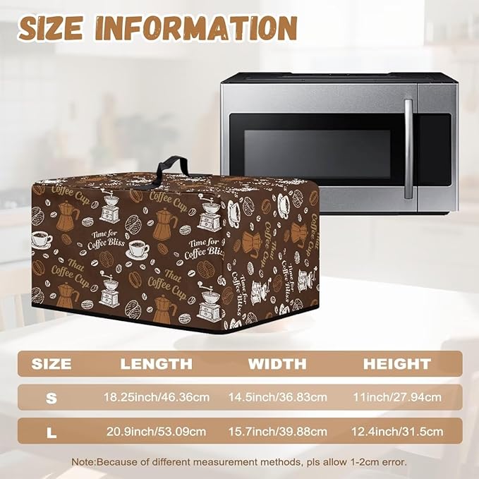 Microwave Oven Dust Cover, Coffee Heat-Resistant Waterproof Polyester Fabric Protection for Toaster Oven Air Fryer Dust Cover for Microwaves Ovens Machine Washable