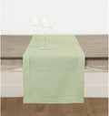 Solino Home Linen Table Runner 48 Inches - 100% Pure Linen Sage Green Hemstitch Table Runner 14 x 48 Inch Ideal for Dresser and Coffee Tables - Christmas, New Year - Classic Hemstitch