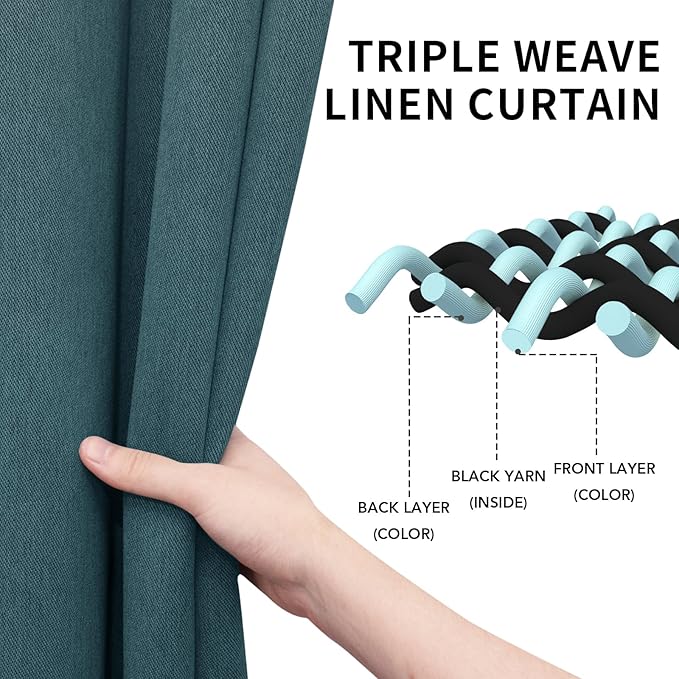 Easy-Going Linen Look Blackout Curtain 108 Inch Length Grommet Window Curtain for Bedroom, Living Room Thermal Insulated Room Darkening (Set of 2 Panels, Bluestone)