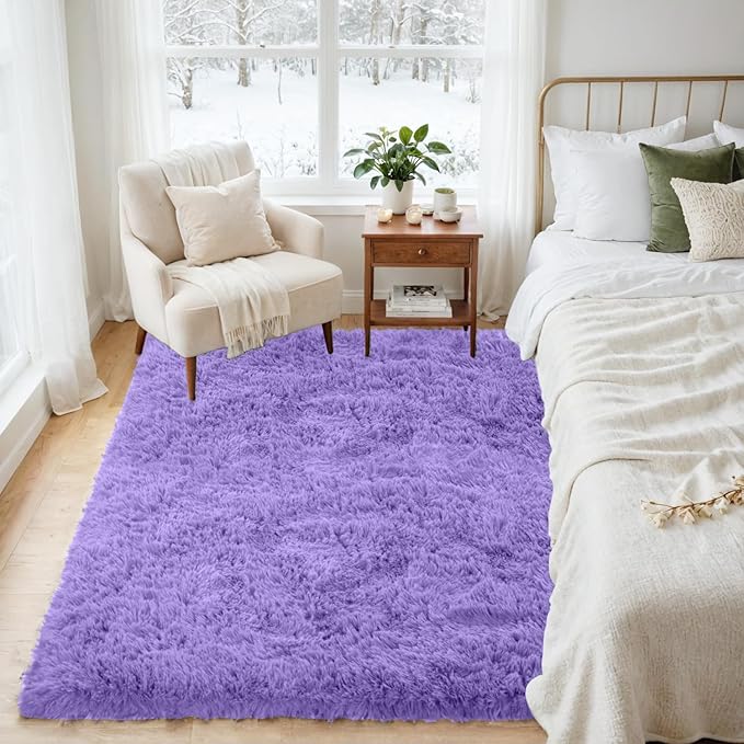 4x6 Area Rugs for Living Room Rug: Soft Fluffy Shag Purple Rugs for Bedroom, Non-Slip Large Fuzzy Plush Rug Indoor Floor Carpet for Nursery Kids Boys Girls Room, Dorms, Playroom, Modern Home Decor