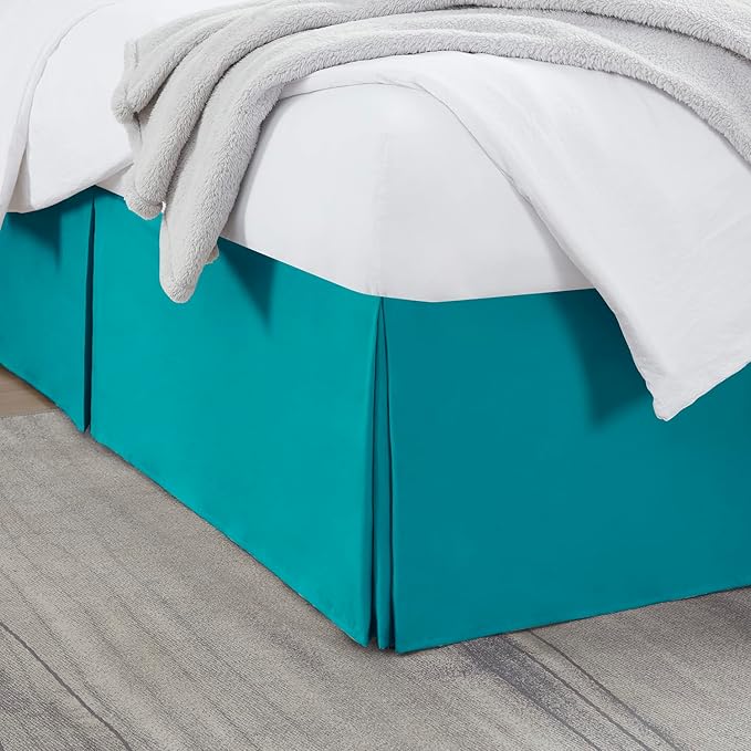 Nestl Teal Bed Skirt Cal King Size - Cal King Bed Skirt 14 Inch Drop - Brushed Microfiber Bed Skirts - Hotel Quality Pleated Bed Skirt - Shrinkage & Fade Resistant